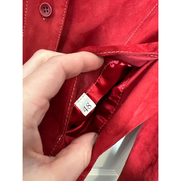 Gimo’s 100% Pelle Leather Red Button Front Jacket Made Italy Size FR 48 - Picture 3 of 7